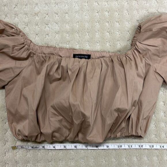 Dynamite Short Bubble Sleeve Crop Top, Women’s Size Small, Beige - Picture 4 of 6